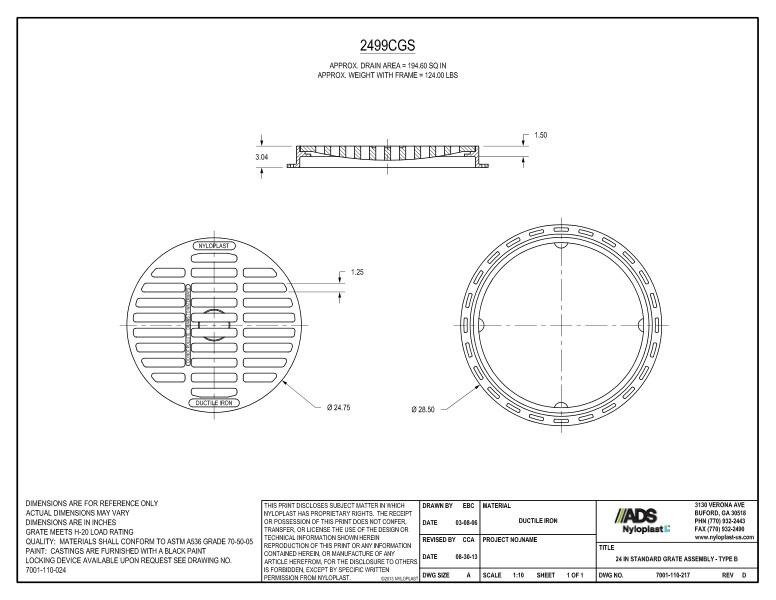 24" Standard Grate Assembly Nyloplast Detail