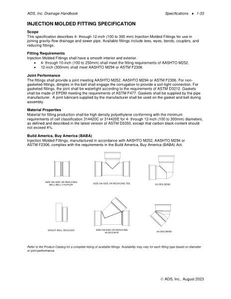 Injection Molded Fitting Specification
