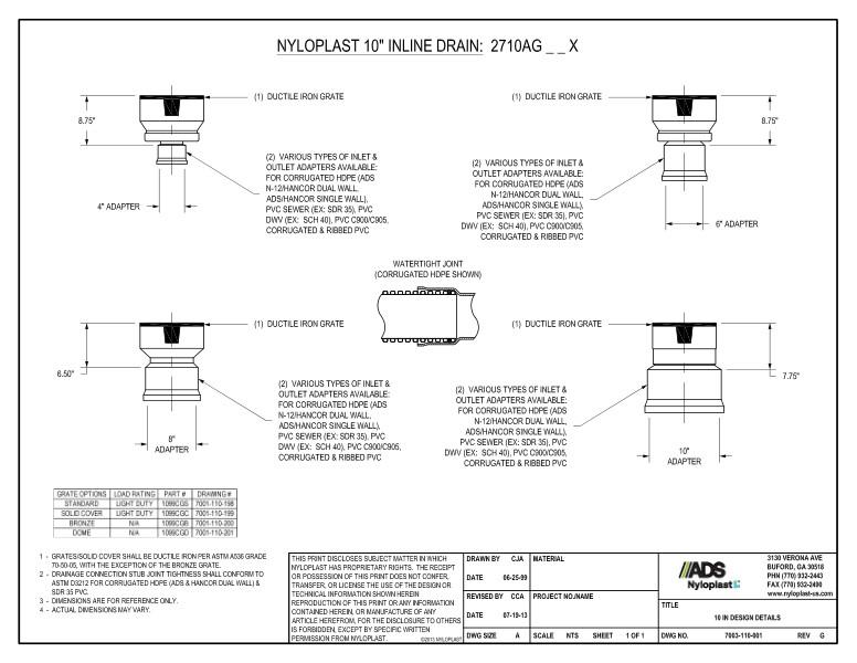 10 in Inline Drain Design Details