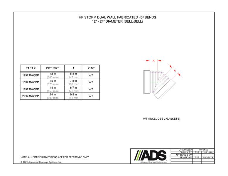 45º Bends 12"-24" HP Storm - Bell/Bell (HP Storm Bends Fittings Manual)