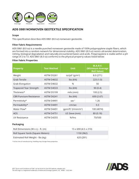 0861 Nonwoven Geosynthetic Specification