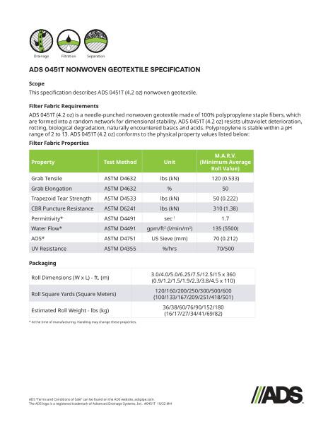 0451T Non-Woven Geosynthetic Specification