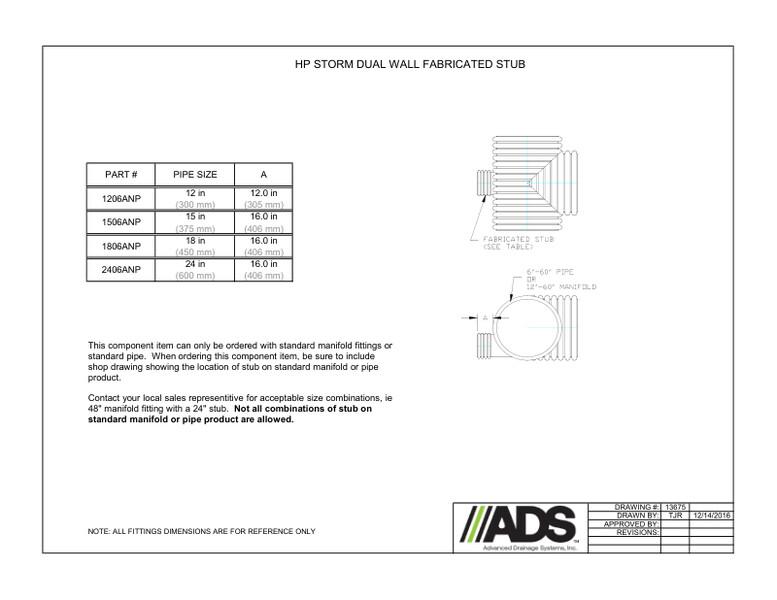 12"-24" Fabricated Stub (HP Storm Manifolds Fittings Manual)