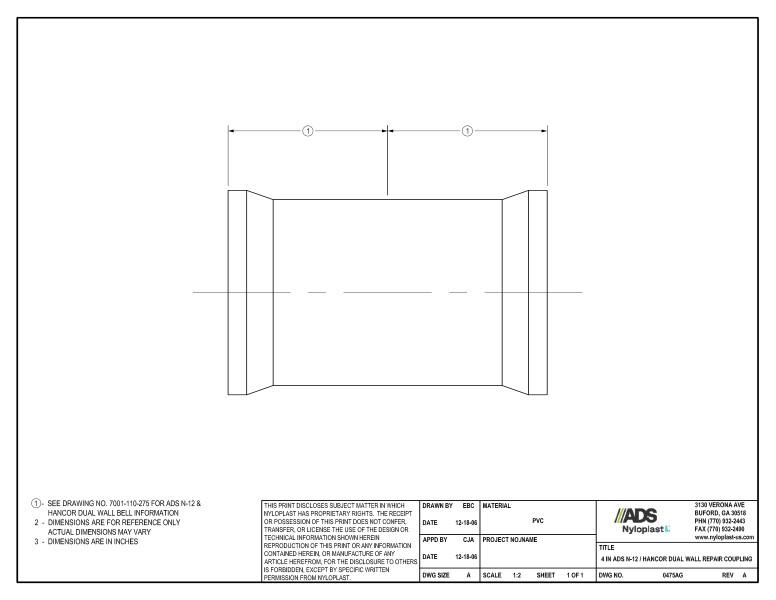 4" N-12 Dual Wall Repair Coupling Nyloplast Detail