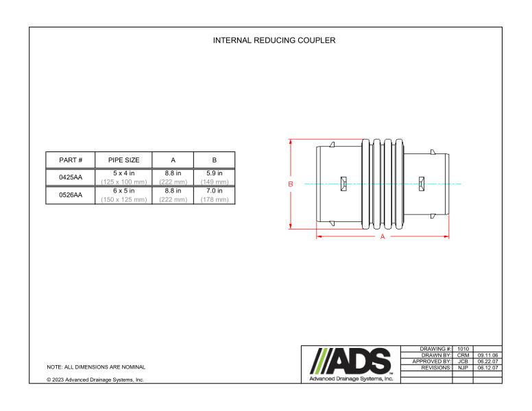 5" x 4" - 6" x 5" Internal Reducing Couplers (HDPE Single Wall Fittings)