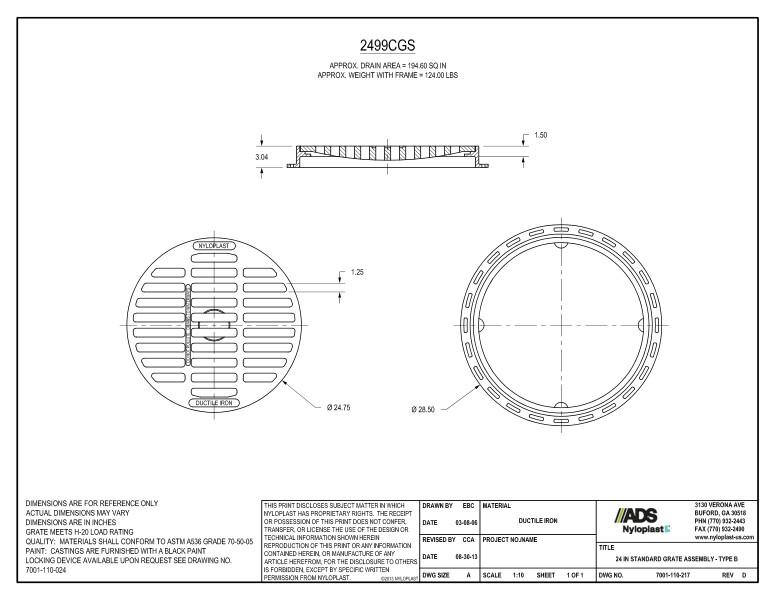 24" Standard Grate Assembly Nyloplast Detail