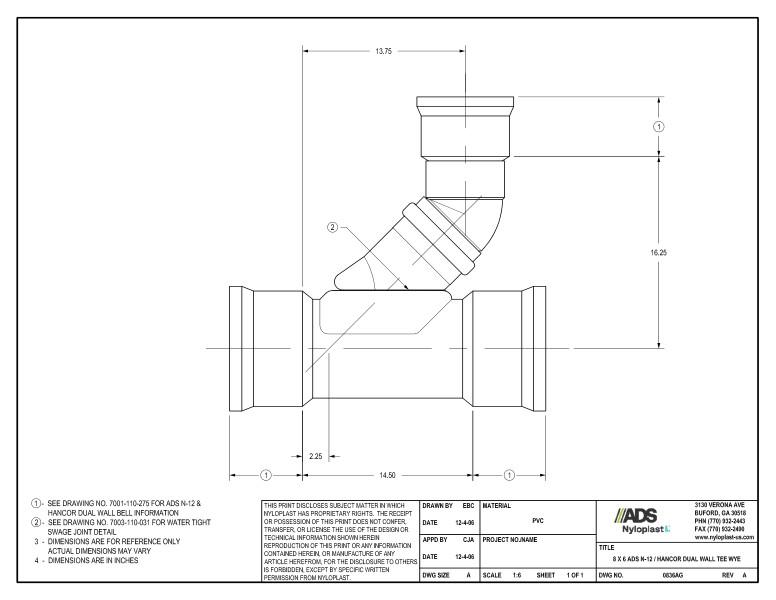 8 x 6 N-12 Dual Wall Tee Wye Nyloplast Detail