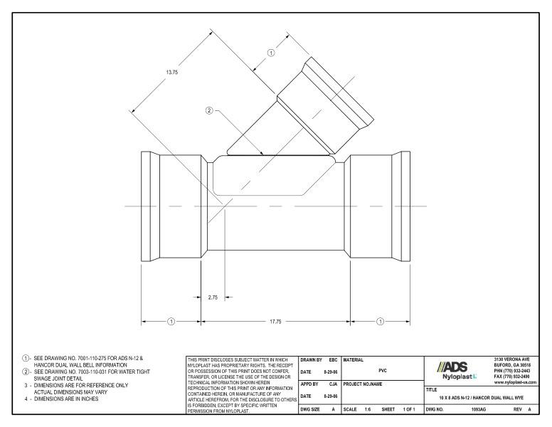 10 x 8 N-12 Dual Wall Wye Nyloplast Detail