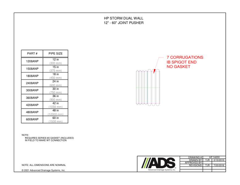 12-60" Joint Pusher (HP Storm Miscellaneous Fittings Manual)