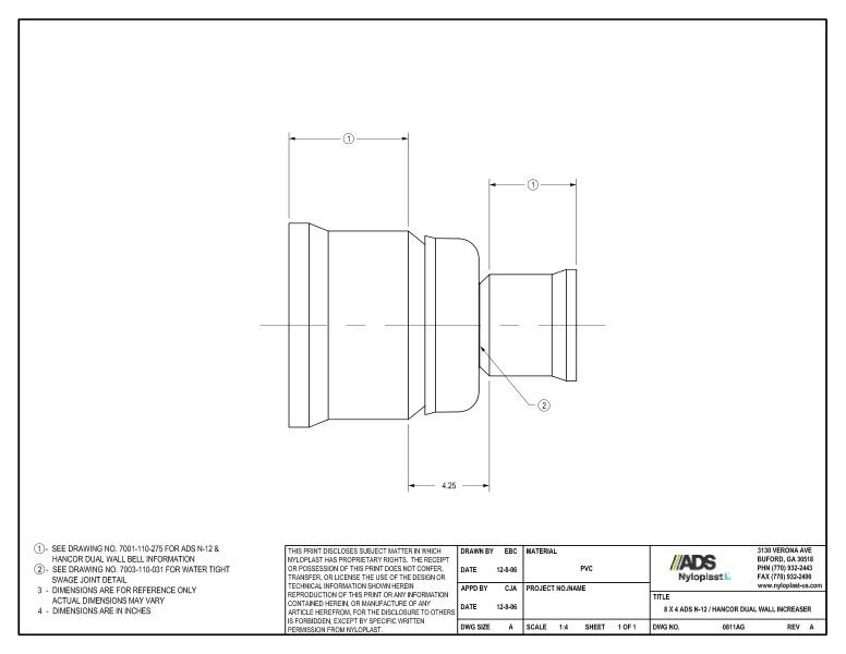 8 x 4 N-12 Dual Wall Increaser Nyloplast Detail