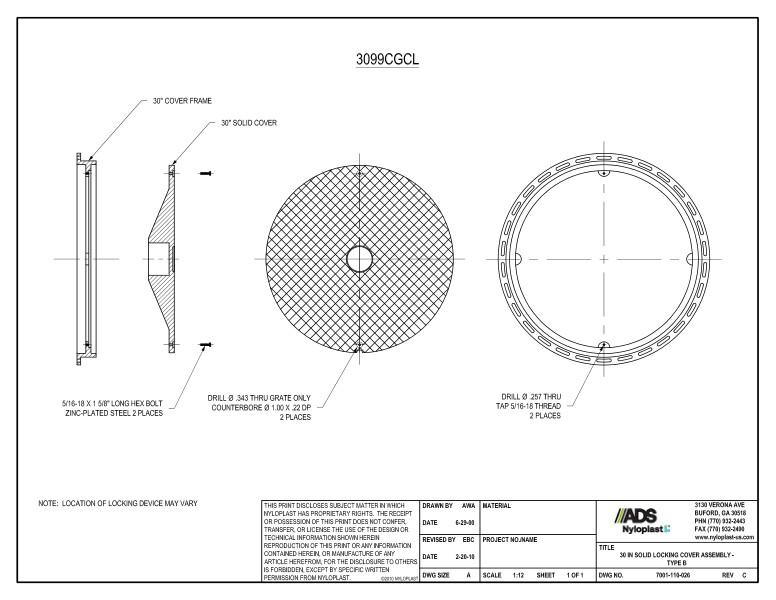 30" Solid Locking Cover Assembly Nyloplast Detail