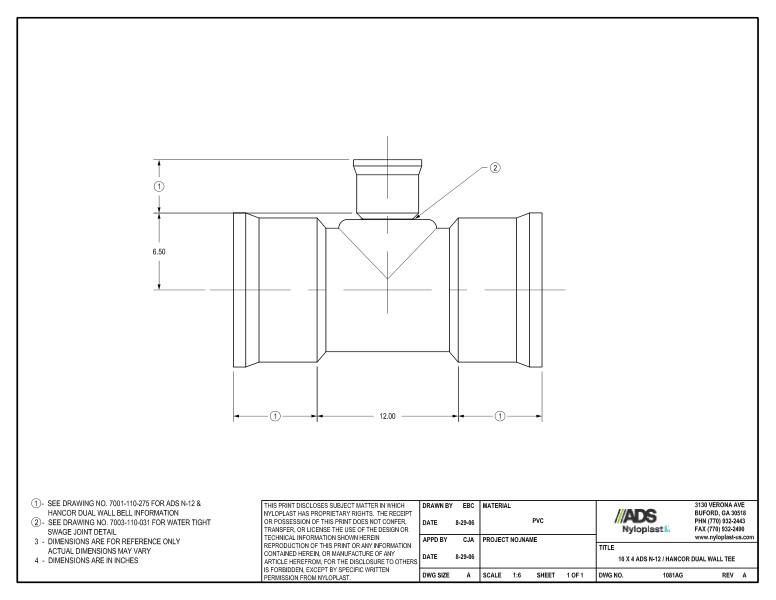 10 x 4 N-12 Dual Wall Tee Nyloplast Detail