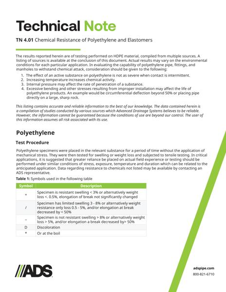 TN 4.01 Chemical Resistance of Polyethylene and Elastomers