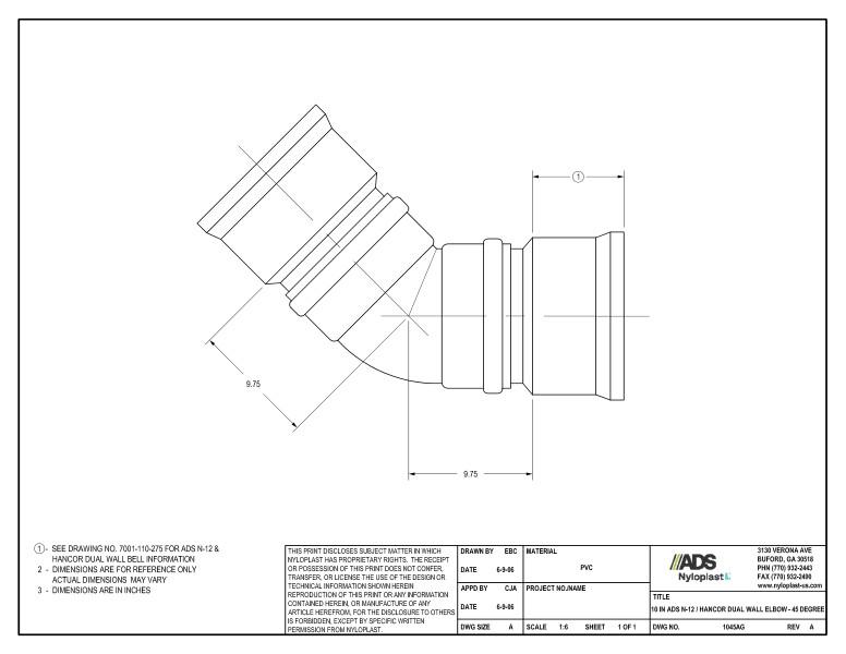 10" N-12 Dual Wall Elbow - 45 Degree Nyloplast Detail