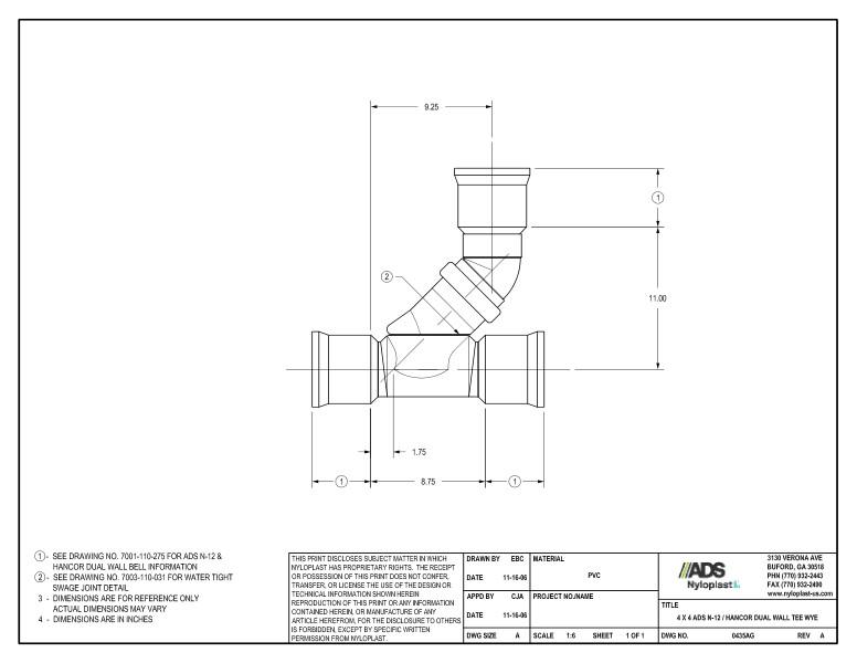 4 x 4 N-12 Dual Wall Tee Wye Nyloplast Detail