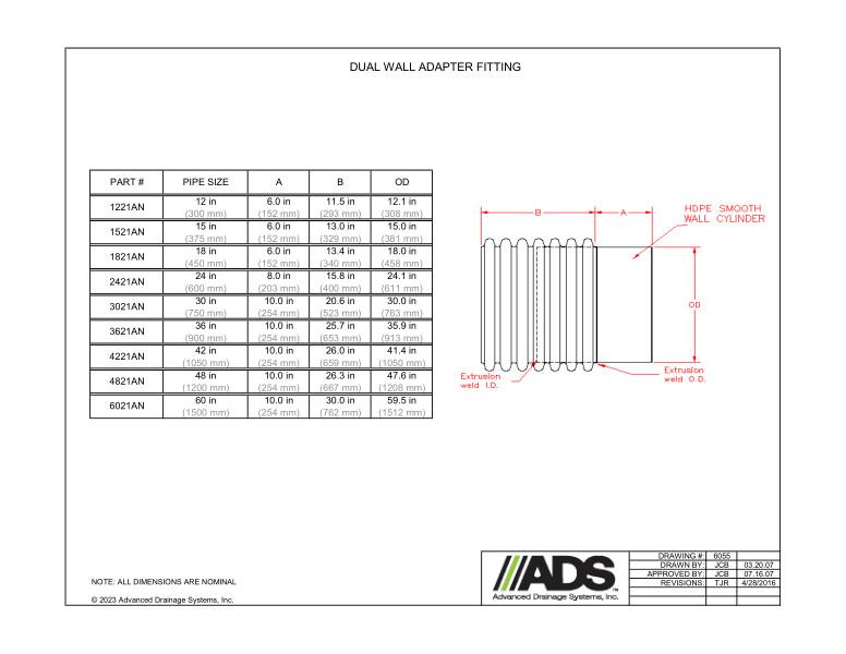 12" - 60" Adapter Fitting (HDPE Dual Wall Miscellaneous Fittings)