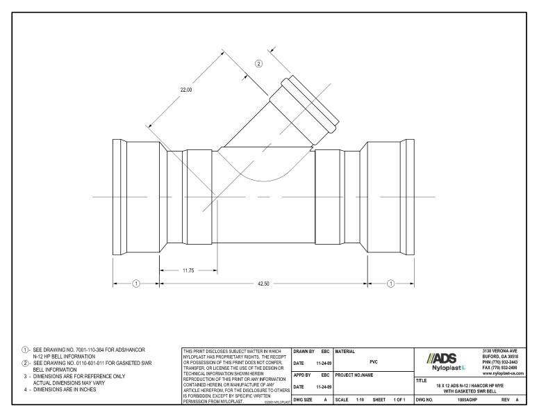 18 x 12 HP Wye with Gasketed SWR Bell Nyloplast Detail