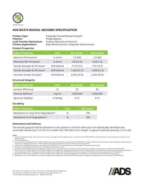 BX374 Biaxial Grid Geosynthetic Specification