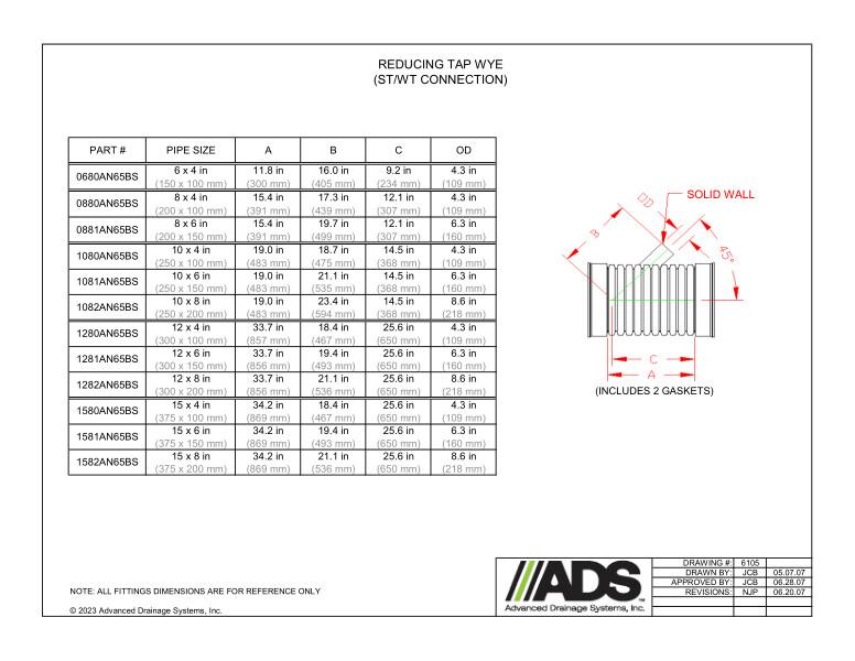 6" x 4" - 15" x 8" Reducing Tap Wye Soil Tight/Water Tight Connection (HDPE Dual Wall Miscellaneous Fittings)