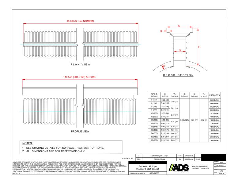 1400B Duraslot XL Pipe Standard Slot Height