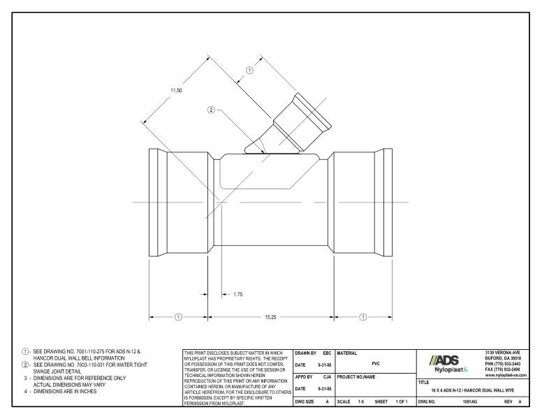 10 x 4 N-12 Dual Wall Wye Nyloplast Detail