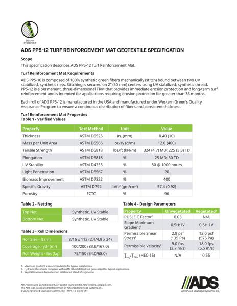 PP5-12 Turf Reinforcement Mat Geosynthetic Specification