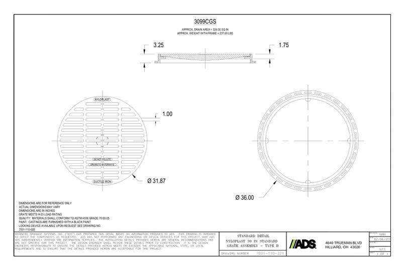30" Standard Grate Assembly Nyloplast Detail