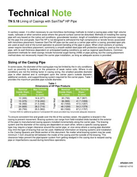 TN 5.18 Lining of Casings with SaniTite HP Pipe