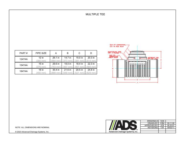 12" - 18" Single Wall Multiple Tees (HDPE Single Wall Fittings)