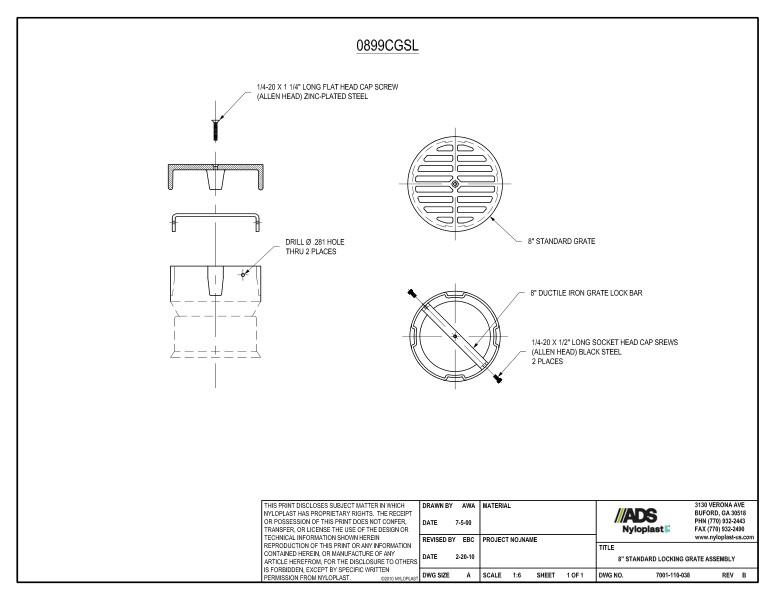 8" Standard Locking Grate Assembly Nyloplast Detail