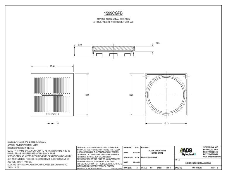15" Bronze Grate Assembly Nyloplast Detail