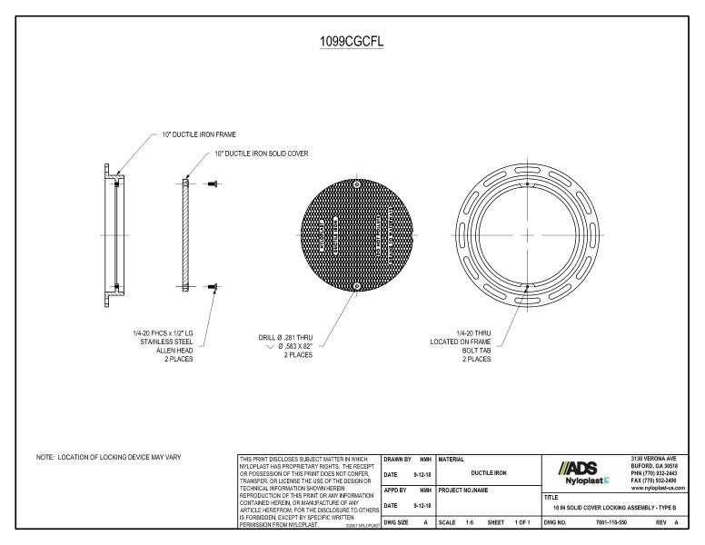 10" Solid Locking Cover Assembly (Drain Basin) Nyloplast Detail