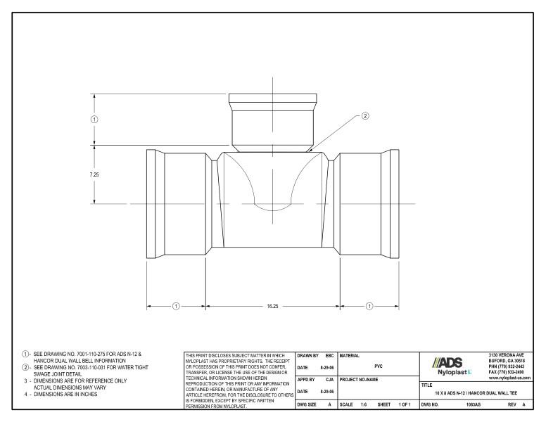 10 x 8 N-12 Dual Wall Tee Nyloplast Detail