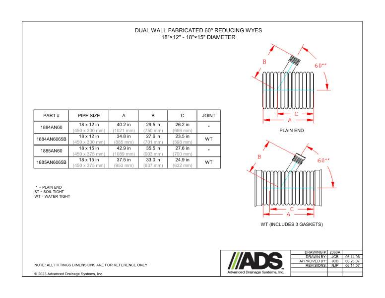 18" x 12" - 18" x 15" Fabricated 60 Degree Reducing Wyes (HDPE Dual Wall Fabricated Reducing Wyes)