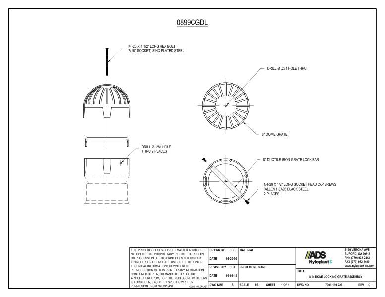 8" Dome Locking Grate Assembly Nyloplast Detail