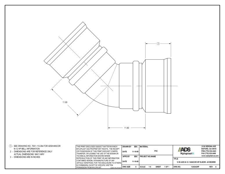 12" HP Elbow - 45 Degree Nyloplast Detail