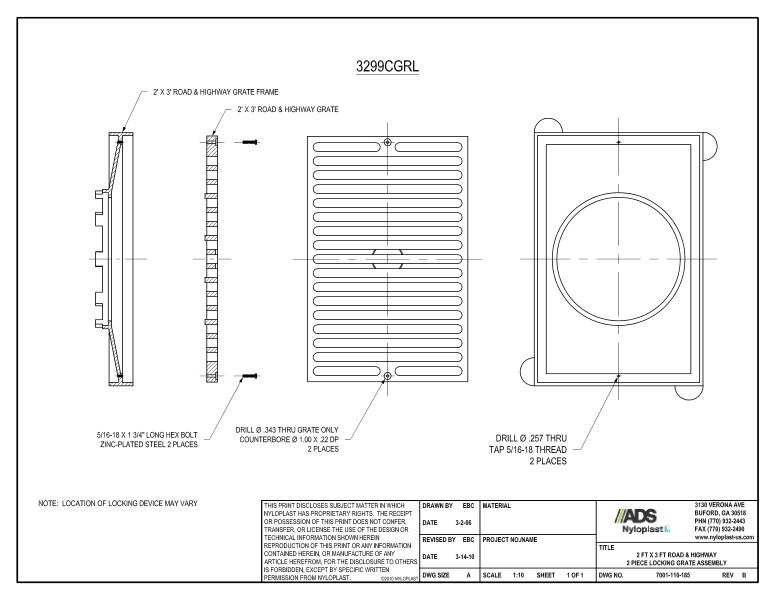 2' x 3' Road & Highway 2 Piece Locking Grate Assembly Nyloplast Detail