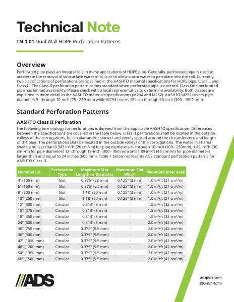 TN 1.01 Dual Wall HDPE Pipe Perforation Patterns