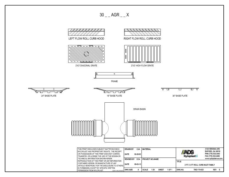2' x 3' Nyloplast Roll Curb Inlet Family Detail