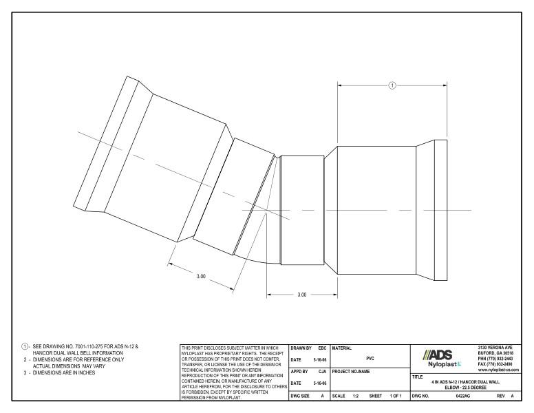 4" N-12 Dual Wall Elbow - 22.5 Degree Nyloplast Detail