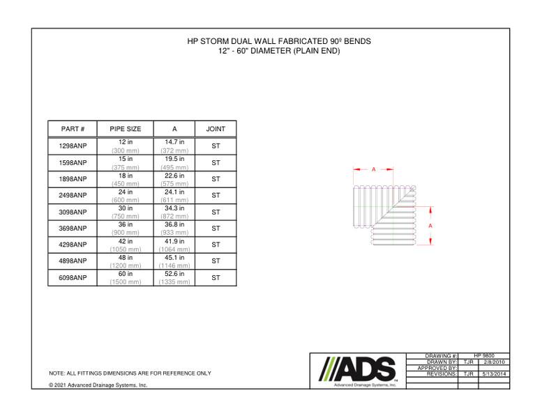 90º Bends 12"-60" HP Storm - Plain End (HP Storm Bends Fittings Manual)
