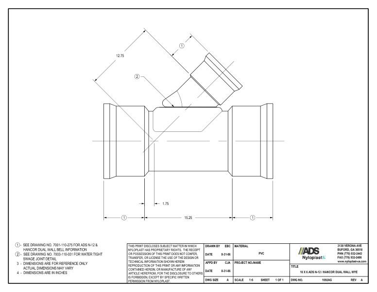 10 x 6 N-12 Dual Wall Wye Nyloplast Detail