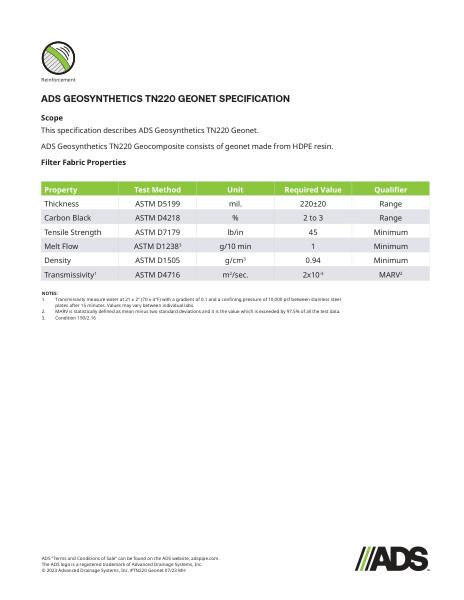 TN220 Geonet Geosynthetic Specification