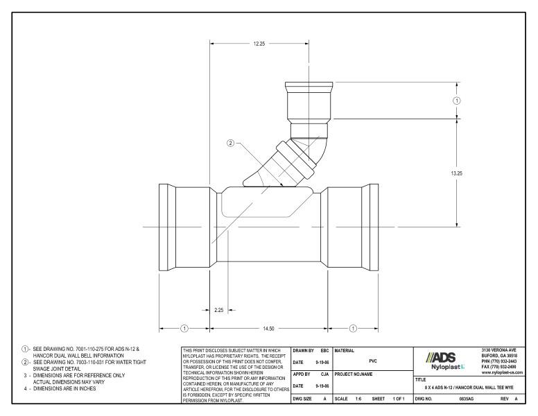8 x 4 N-12 Dual Wall Tee Wye Nyloplast Detail