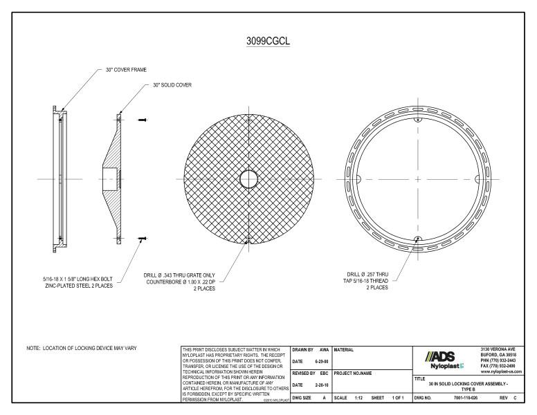 30" Solid Locking Cover Assembly Nyloplast Detail