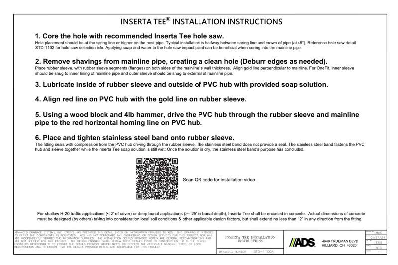 STD-1100A Inserta Tee® Fittings Installation Instructions Detail