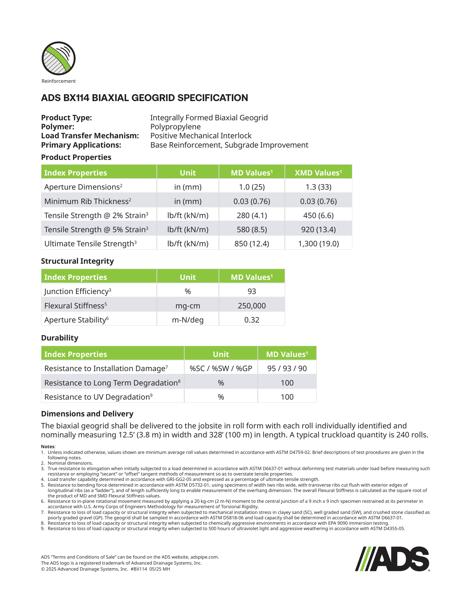ADS BX114 Geogrid Geosynthetic Specification