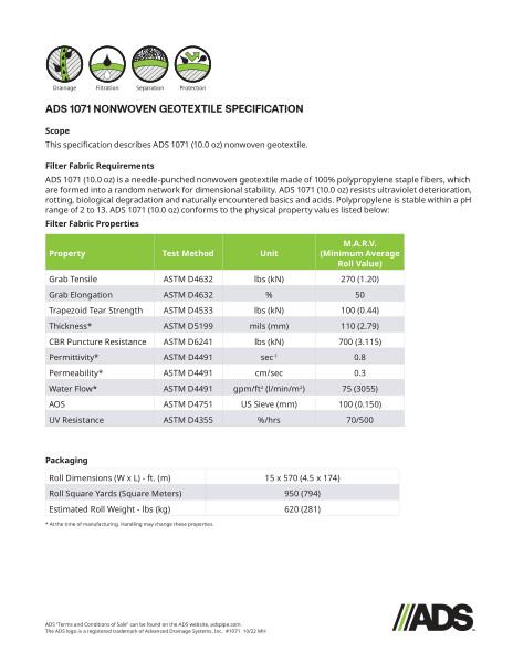 1071 Nonwoven Geosynthetic Specification