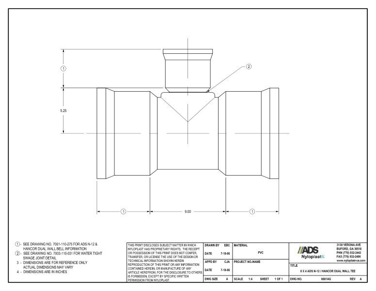 8 x 4 N-12 Dual Wall Tee Nyloplast Detail