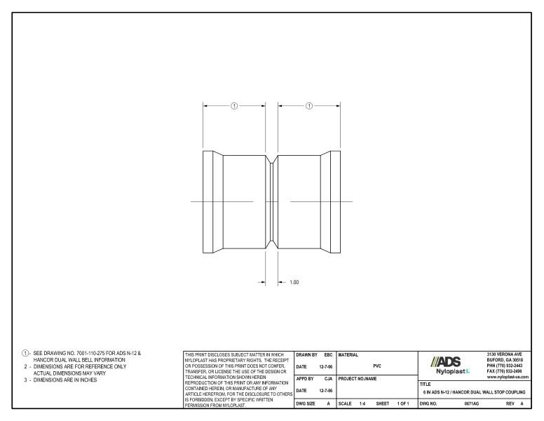 6" N-12 Dual Wall Stop Coupling Nyloplast Detail
